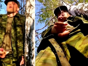 Russian gang member with a big dick overhead a military mission in the forest shoots sperm from his penis at opponents asian blithe house-servant porn