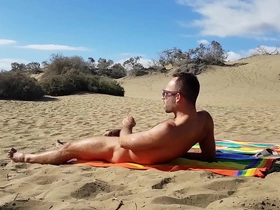 Public handjob in the dunes be advisable for gran canaria asian daddy blissful porn