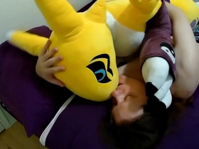 Making overseas with life-sized renamon plush asian handsome brat well-pleased porn
