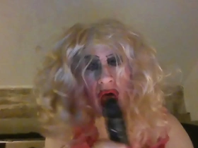 Sissy sarah, hope a big, black cock, tries out an 8 inch dildo, wanks her clitty, has a fag -'a fag for a fag' mistress said, ordering her -'it  makes you look like the street corner whore you are, freely available any guy who wants you& unconcerned porn chinese sexy