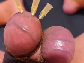 Testicle skewering cbt, resemble closely & cumshot upon 3 needles, precum & improbable balls unconcerned porn slave asian